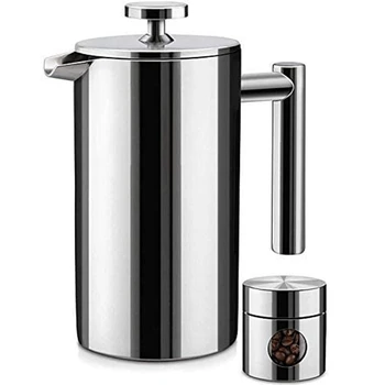 Кафемашина с двойна изолация за френч-преса, 3-степенна система за филтриране, без утайка от кафе, без ръжда, могат да се мият в миялна машина
