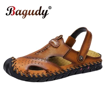 Класически римски мъжки сандали, ежедневни удобни плажни обувки, кожени улични маратонки