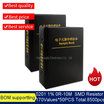 Книга проби SMD Резистор 0201 1% 170valuesx50pcs = 8500pcs 0402 Комплект отклонения резистори за мощност 1/20 W 0R ~ 10 М