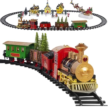 Коледен селски декоративен влак, украси за Коледната елха, Влак Чу Chu, Локомотивный двигател, Товарни автомобили, анимирани играчки, подаръци