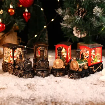 Коледни украшения във формата на кристално кълбо Дядо Коледа, статуетка влакове-снежен човек с led подсветка, изпълнен с вода, спомени за партита