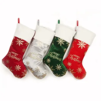 Коледни чорапи с голям капацитет, висящи украси, бродерии, Коледен подаръчен пакет, подарък чорапи с шоколадови бонбони във формата на снежинки