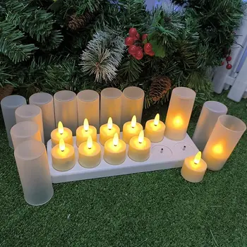 Комплект от 12 Led Акумулаторна Чаени Лампи 3D Flame Candles с Дистанционно управление и Таймер, Обетная Свещ за Сватба, Коледно парти, ta