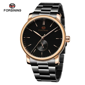 Луксозни и Съвсем нови Мъжки Механични часовници с автоматично от черен циферблат, каишка от неръждаема стомана, бизнес дизайн Relogio Masculino