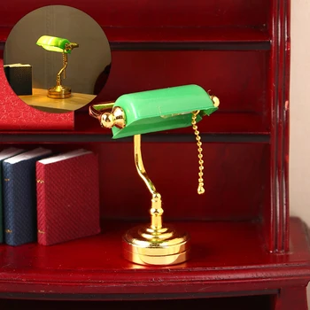 Миниатюрна настолна лампа за куклена къща 1: 12, led лампа, зелена Лампа-пощальон, осветлението, моделът на мебели, Декор, Играчки, Аксесоари за куклена къща
