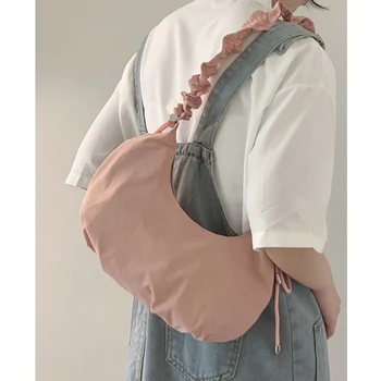 Модерен дамски Найлонова чанта през рамо с рюшами, обикновена Мека ежедневни чанти за пътуване до работа с Голям капацитет, универсална женска чанта през рамо