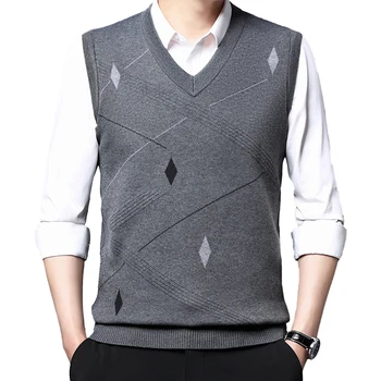 Модерен пуловер-жилетка с принтом във формата на диамант за мъже, оборудвана Нова вязаный жилетки, потници без ръкави, пуловери, блузи, жилетки, облекло
