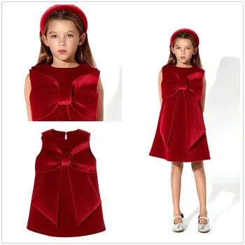 Модно Коледно червено празнична рокля за момичета, рокля-жилетка с голям нос, Вельветовое Коледна рокля за момичета от 1 до 6 години