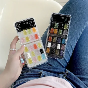 Мультяшная Капающая Дъвка Candy Bear Калъф за Телефон Samsung Galaxy Z Flip 5 4 3 Защитно Делото за ZFlip3 ZFlip4 ZFlip5 Shell