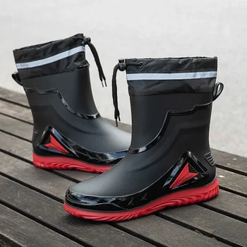 Мъжки водоустойчив мини непромокаеми обувки, улични рибарски ботуши, нови непромокаеми обувки, мъжки обувки с гумена кадифе за запазване на топлината през зимата