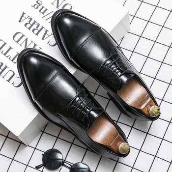 Мъжки обувки-oxfords, модерен модел обувки с дантела отпред, черни