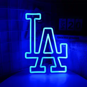 Неонова реклама Los Angeles Dodgers LA за Гараж или Декор Мъжки Пещери Подарък за Мъже С Логото на Бейзболния Отбор на Dodge Син Неон Декора на Стените