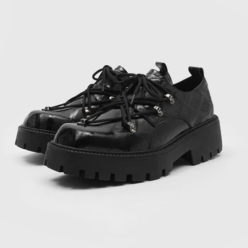 Нови Броги, Мъжки Класически Модел обувки-Oxfords на платформата, Мъжки Обувки в стил ретро От лачена кожа На дебела подметка, Вечерни обувки на нисък и дебел ток