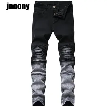 Нови нагънат дънки, стрейчевые тесен панталон-молив, мъжки ежедневни обикновена байкерские панталони с дупки в стил хип-хоп, градинска облекло