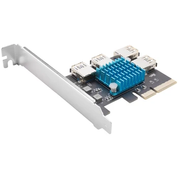 НОВОСТ-Удължител PCIE от 1 до 4 PCI-E към адаптер PCI-E 1 Завой 4 Слота PCI-Express от 4X до 1X конвертор заплата Странично Multiplier USB 3.0