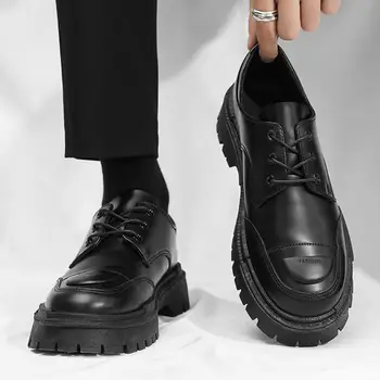 Обувки за фризьор, Мъжки обувки 2023 г. Новата модерна работна мъжки ежедневни обувки Пролет и есен Кожени обувки в британски стил