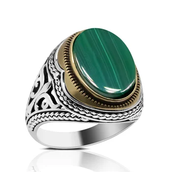 Оригинален пръстен от сребро 925 Проба За мъже, Зелен естествен камък Оникс, Малахит ръчна изработка, Винтидж Турски Сребърни пръстени, бижута Мъжки
