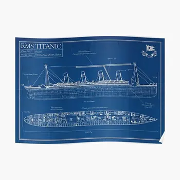 Плакат на Rms Titanic Blueprint с модерен декор, Стенни картини, Домашно Забавно Художествена картина, Реколта стая Без рамка