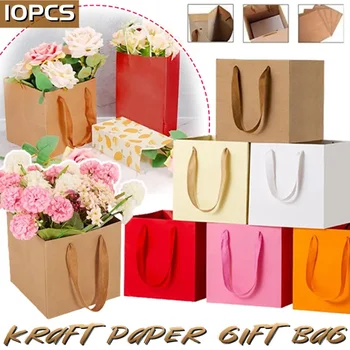 Преносима кутия за цветя от Крафт-хартия, удобен подаръчен пакет с дръжка, чанта за опаковане на рози, картонена опаковка, за украса на сватба, рожден Ден, партита
