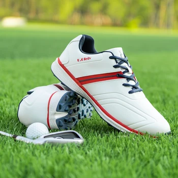Професионална мъжки обувки за голф, водоустойчив нескользящая обувки са с фиксирани нитове, кожени обувки за тренировка на голф на открито