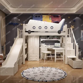 Разход на детски гардероб, вградена двуетажно богат на функции малък апартамент, Мультяшная легло-пързалка във вид на самолета
