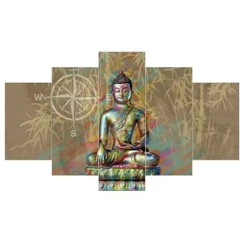 Религия Буда Компас Печат върху платно, от 5 части, с монтиран на стената художествен плакат Декорация на дома, Картини за декор на стаята без рамки 5 панели HD Печат