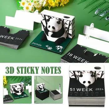 Седмичен календар за 2024 година Гигантска панда 3D Модел на хартиена скулптура Забележка Забележка 3D Панда 3D Лепкава триизмерен бележник За водене на записки Sticky G9M6