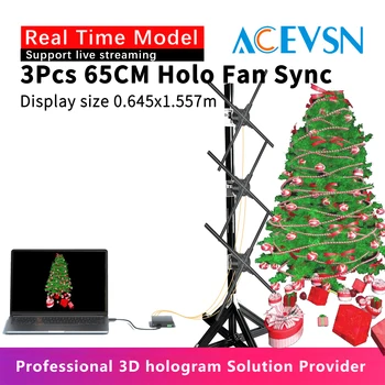 Синхронизация в реално време 3шт Холографски вентилатор, 3d Холографски проектор led вентилатор, Холографски рекламен проектор за Коледа