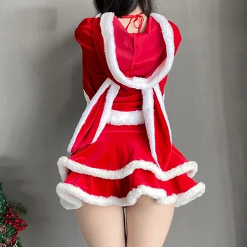 Сладък Коледен костюм за cosplay, Униформи Заек Дядо Коледа, Бельо Червено плюшевое рокля с часове, Коледна облекло за ролеви игри, бельо