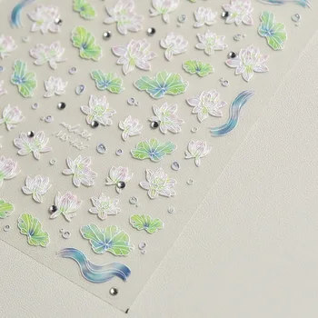 Стикери за нокти с отпечатан във формата на цвете 5d, кристал, диамант, перла, Лотос, декорация за нокти, Самозалепващи Слайдерные етикети за маникюр