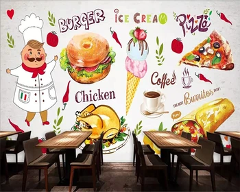 Тапети по поръчка Beibehang снимка HD, ръчно рисувани, Западен ресторант, фонова стена, бургери, пицария, декорации, 3D тапети