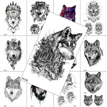 Творчески временни татуировки Black Wolf Forest, фалшив боди-арт, татуировки на ръцете и краката, стикер 