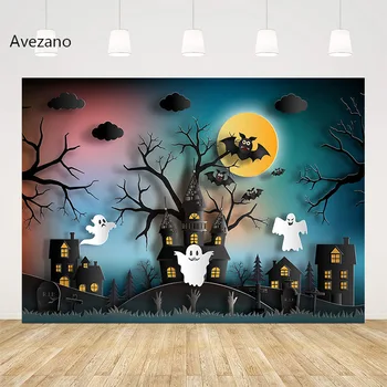 Фон за декорация Хелоуин Avezano, Призрачен замък, Гробището на лунния прилепи, на фона на фестивала, банер, фото студио декор, фотозона