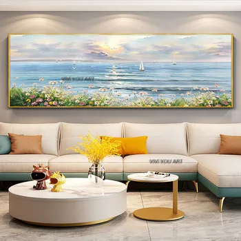 Хол, ръчно рисувани с маслени бои модерен диван фон стенни декоративна живопис банер пейзаж изгрева на слънцето гладко боядисване