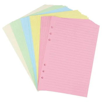 Цветни пълнители за зареждане с перфорирана Линия на 6 Дупки формат А5 за Подаване на Организатор, 5-Цветна хартия-пълнител за Ежедневника, 50 Листа