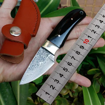 Челночный нож Black Devil от дамасской стомана с фиксирано острие, латунная акрилна дръжка, туристически ножове, нож за оцеляване на открито, ръчни инструменти