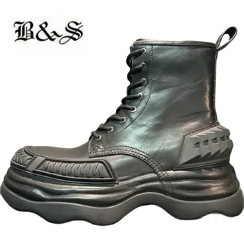 Черни и Улични Ниша обувки Martin На Стъпалото 6,5 см, Увеличаване на Индивидуалност, Висококачествени Мъжки Обувки От Естествена Кожа с цип