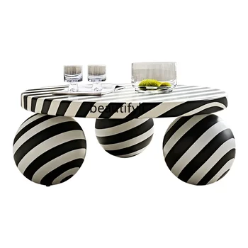 Черно-бял цвят, съответстващ на модел зебра, сферична кръгла масичка за чай, луксозен Модерен минималистичен творчески лампа