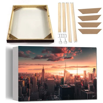 Щампи нощни плакати в Ню Йорк с рамка, известният сграда, мъгливо Чикаго, платно, живопис, съвременната абстрактна стенни модел